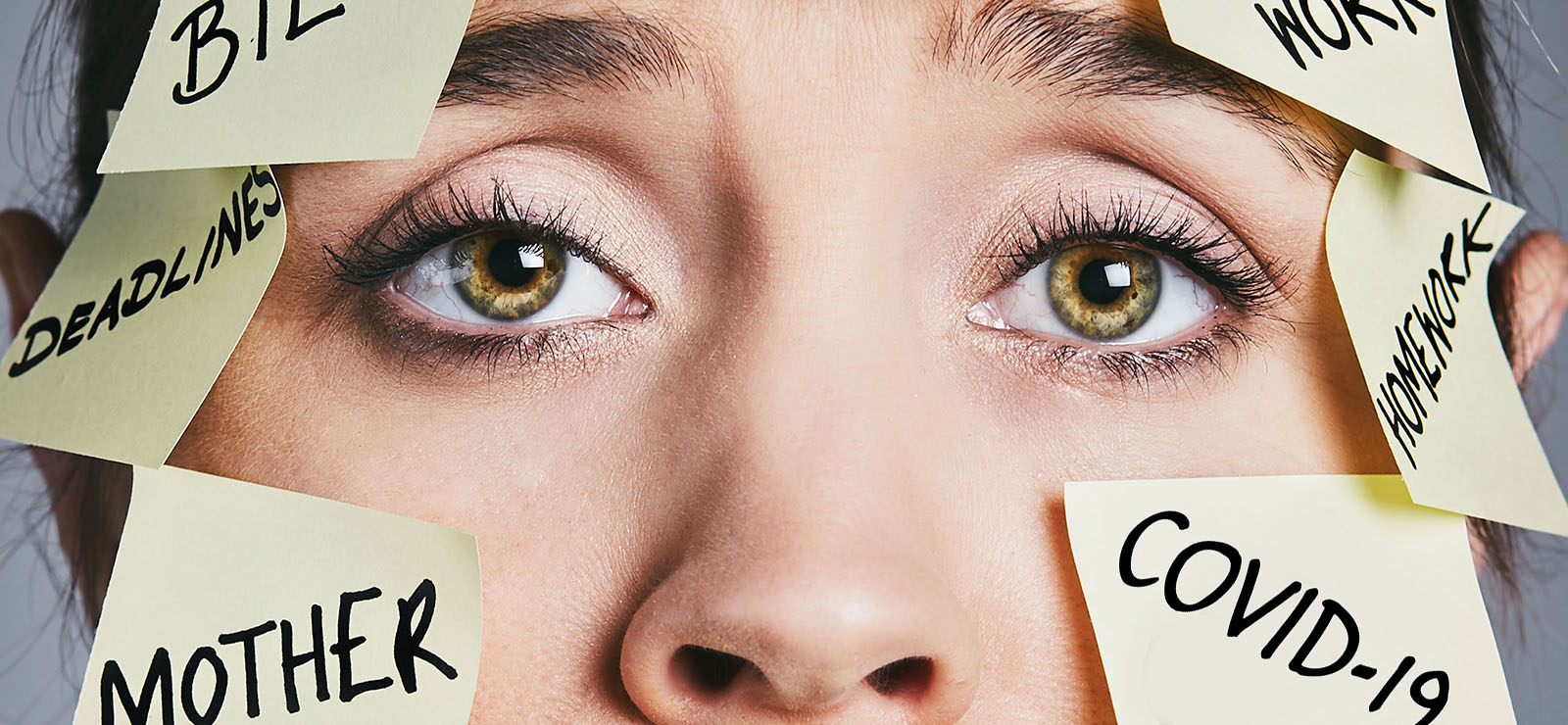 stressed woman with post-its