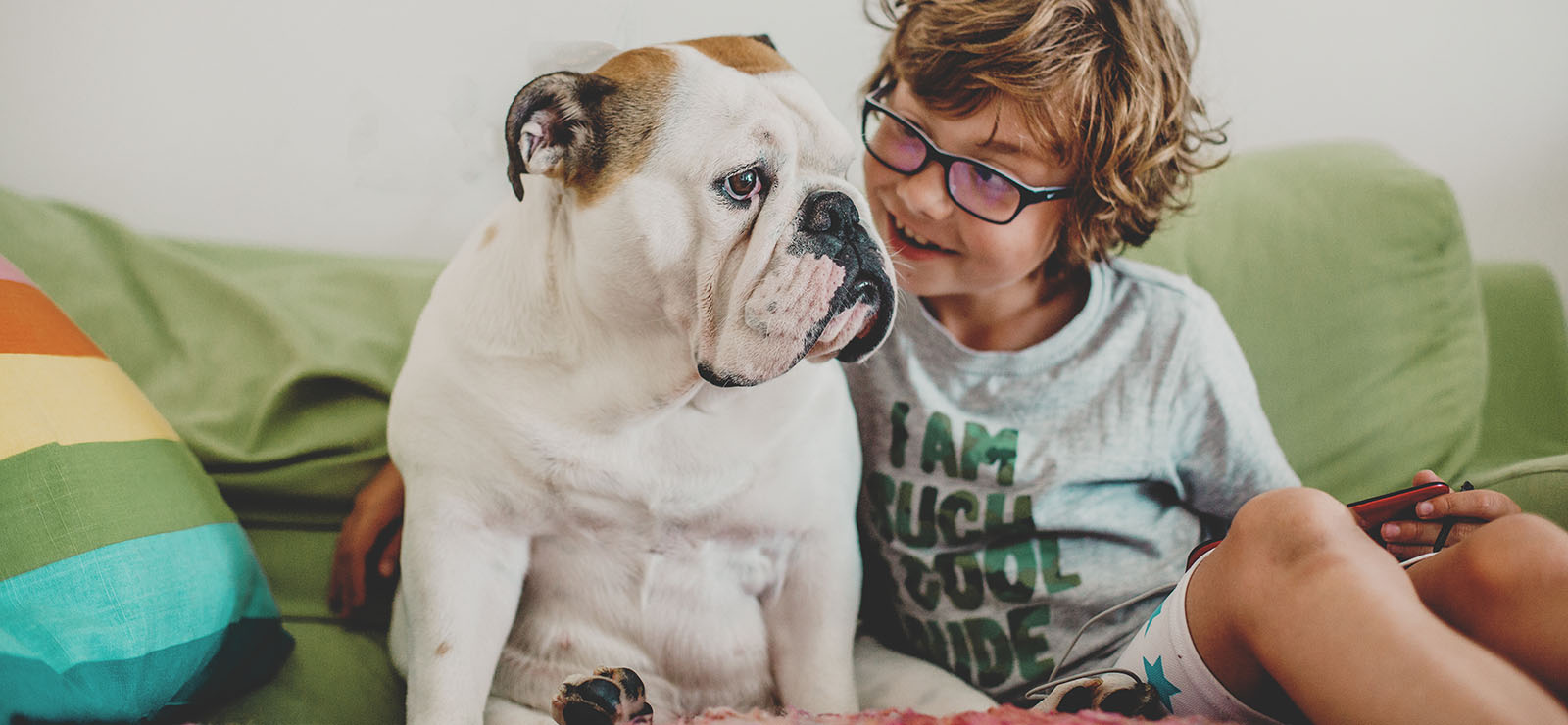 Young boy with his bulldog