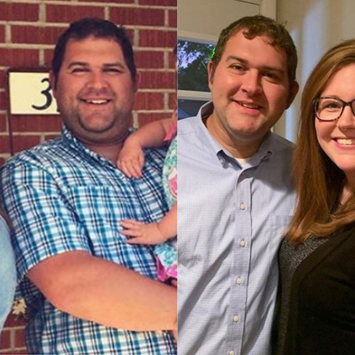 Chris, before and after his 55-pound weight loss.