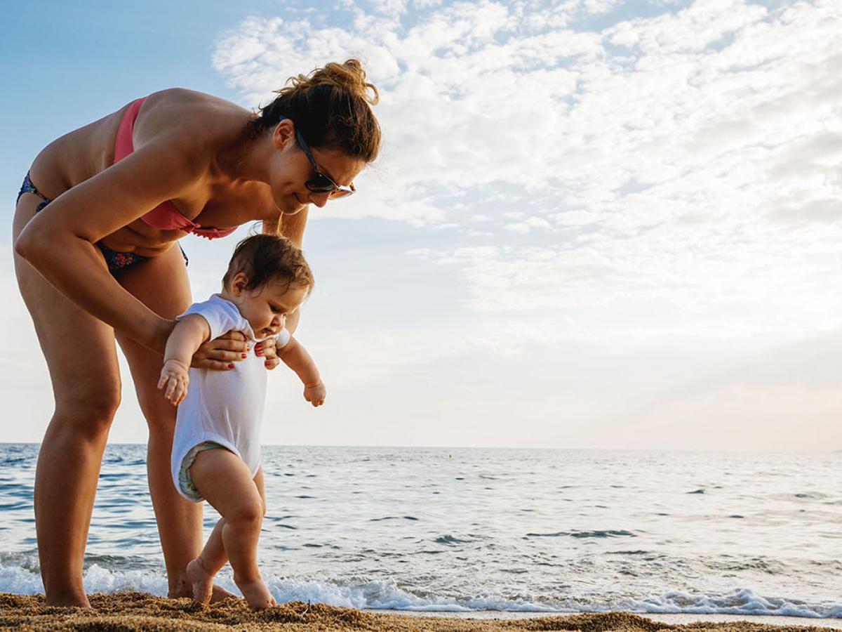 mother and child on the beach