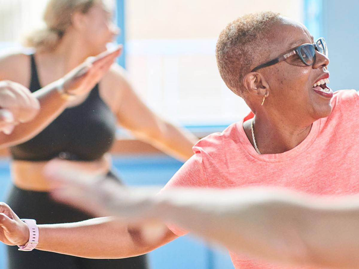 A photo of a group of women exercising.